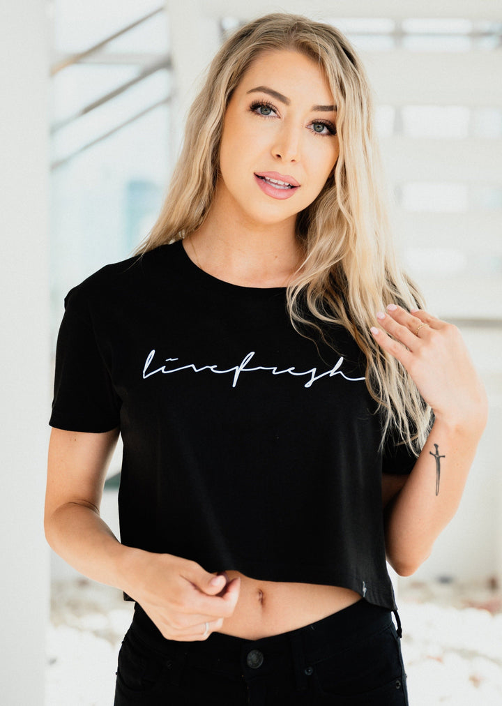 Wave Script Crop Top - Black