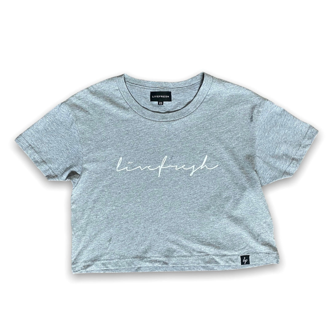 Wave Script Crop Top - Heather Gray