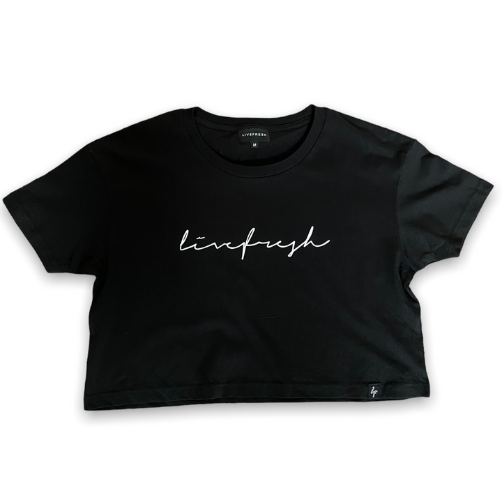 Wave Script Crop Top - Black