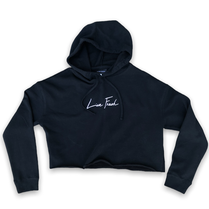 Ladies Signature Line Crop Top Hoodie: Black